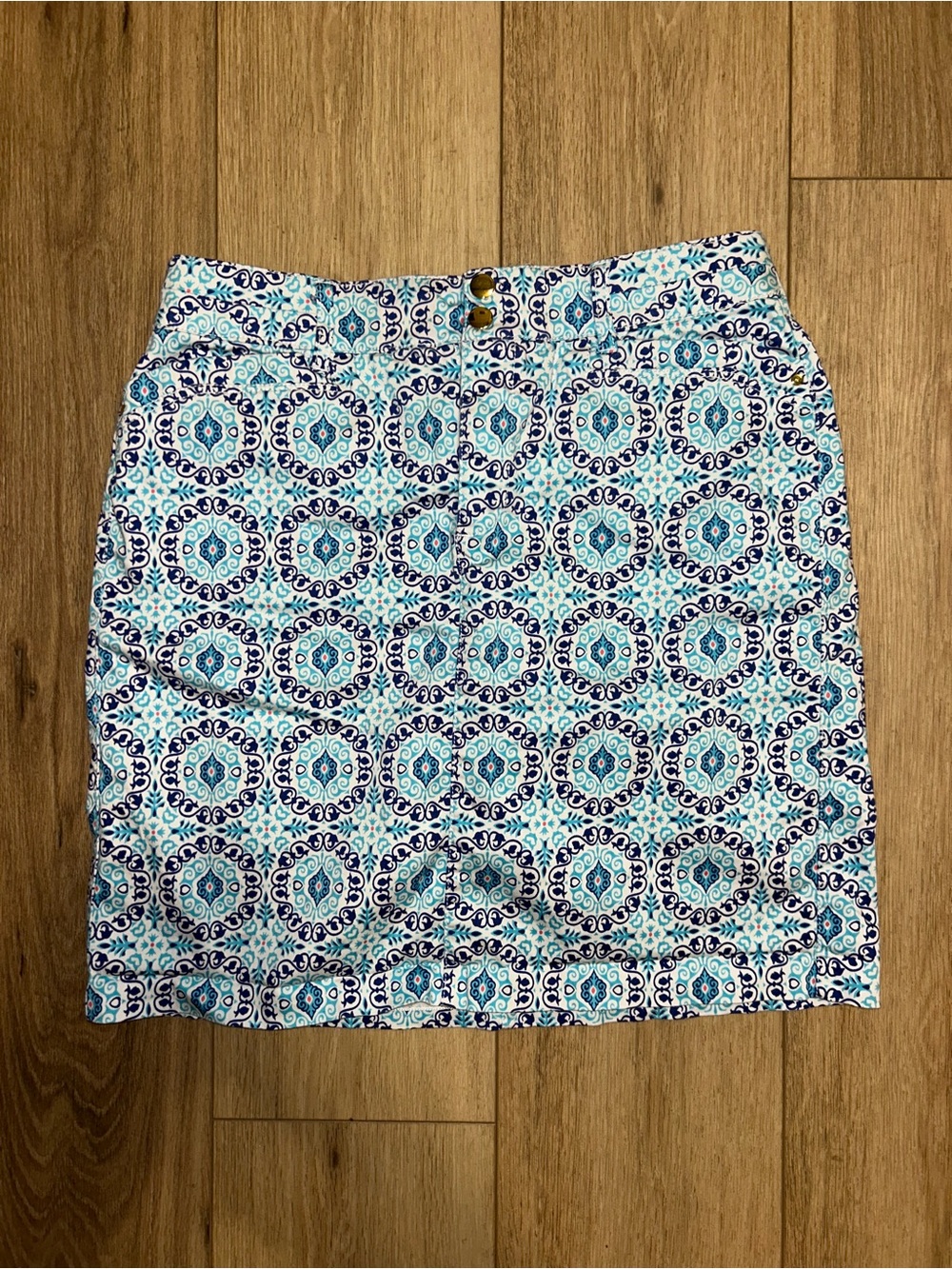 Charter Club Blue and White Tile-Print Mini Skirt